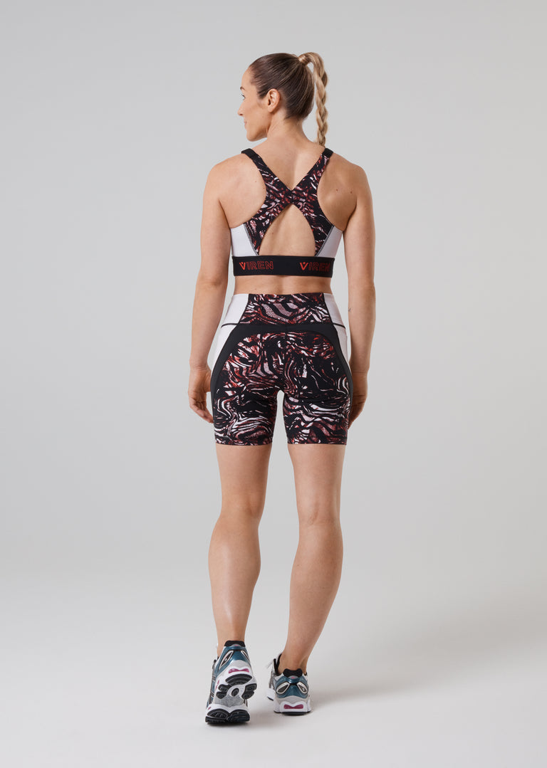 Prowess Print Block Bra - Red Shadow